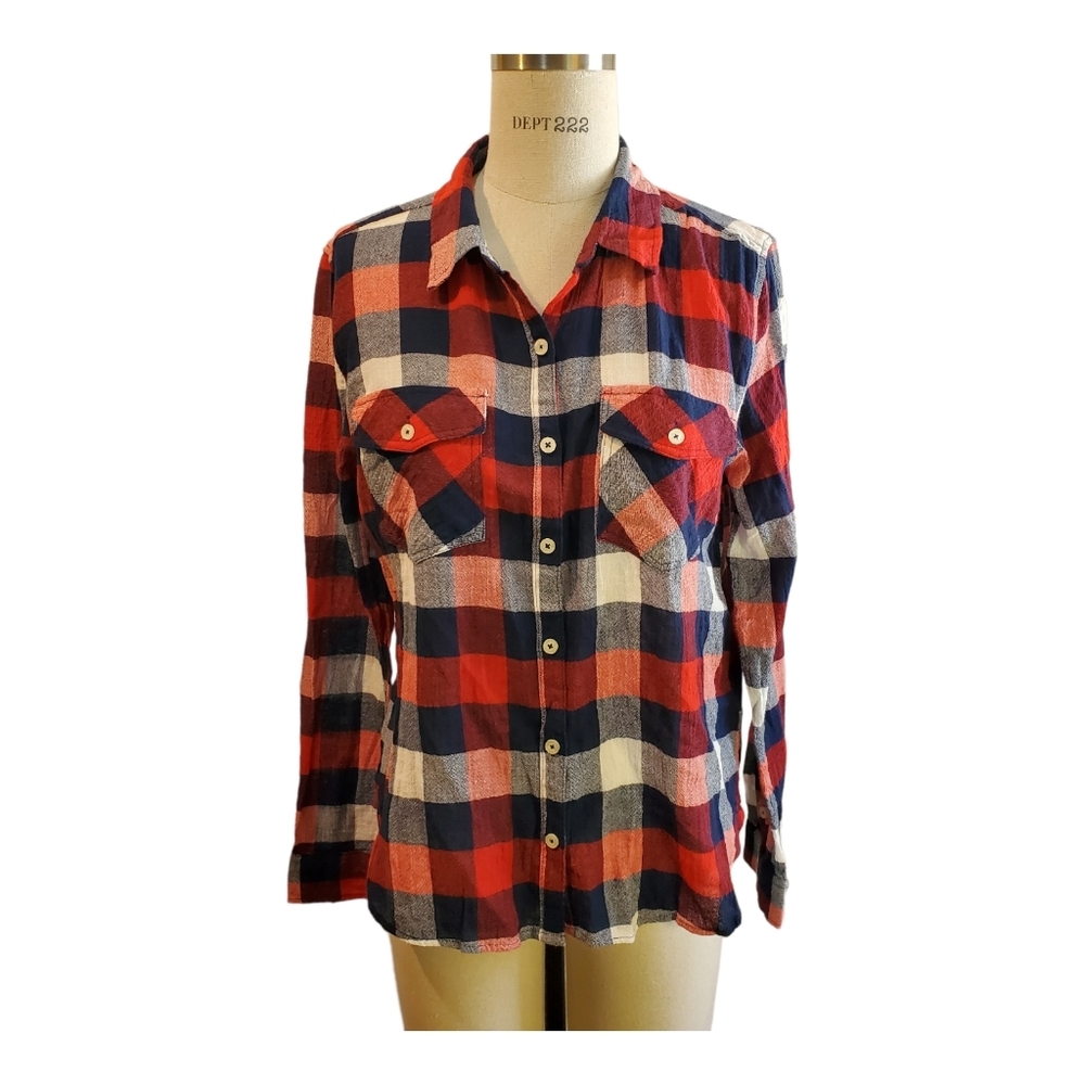 New Women's‎ Red & Blue Lightweight Lumberjack Plaid Shirt Size L
